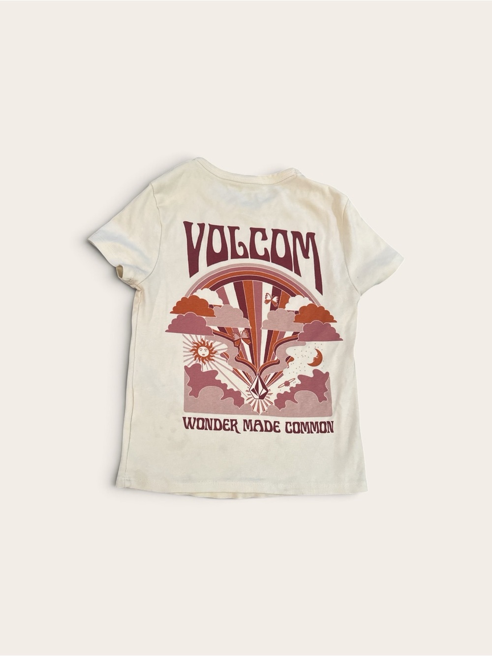 Volcom Women’s XS 0-2 Cream Graphic Tee — Wonder Made Common Nature T-Shirt Top